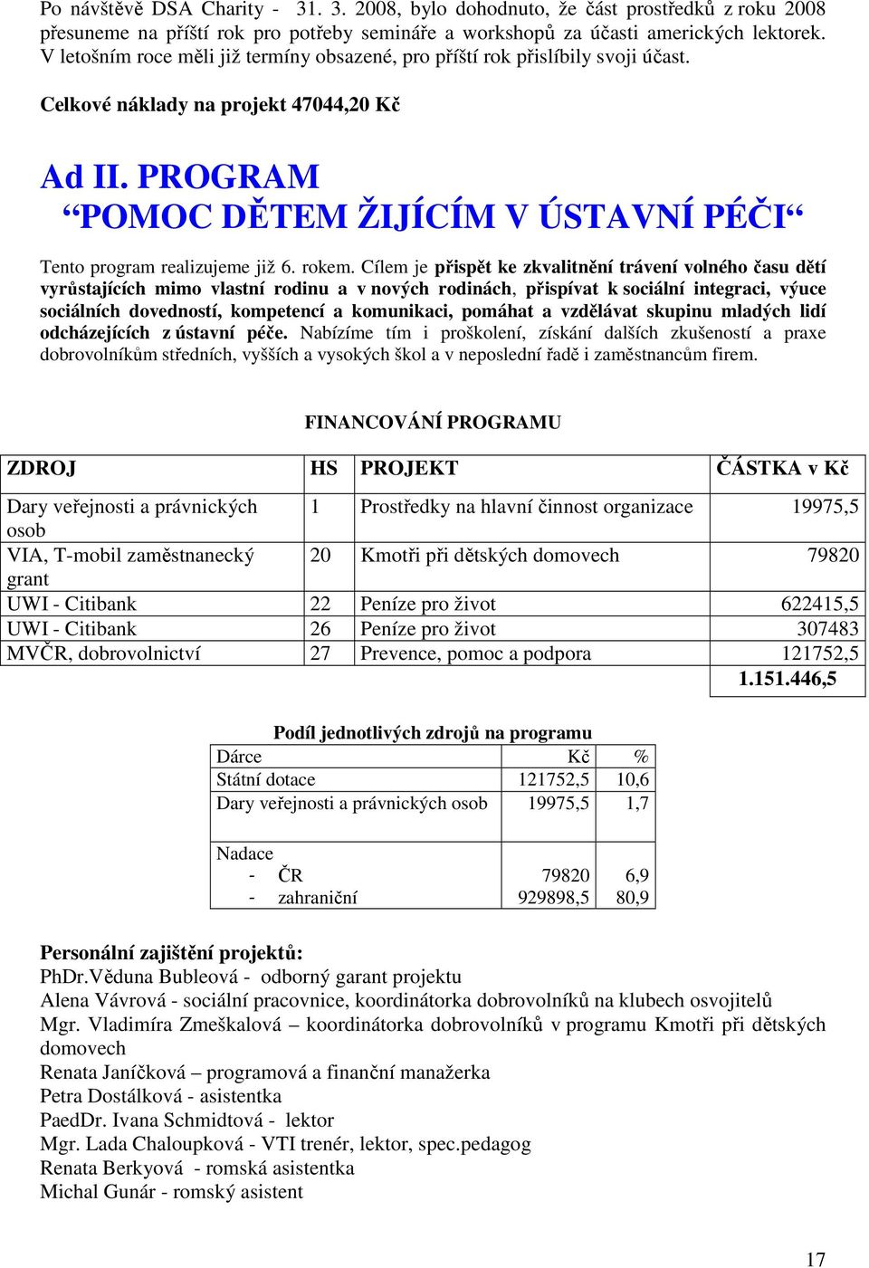 PROGRAM POMOC DĚTEM ŽIJÍCÍM V ÚSTAVNÍ PÉČI Tento program realizujeme již 6. rokem.