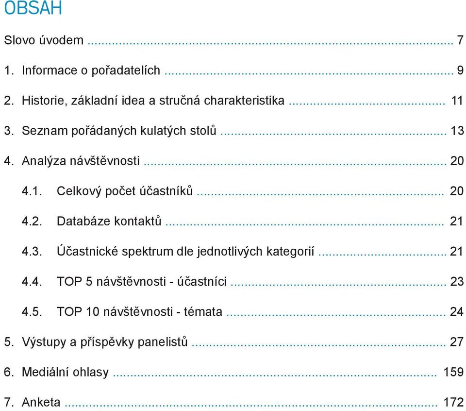 .. 21 4.3. Účastnické spektrum dle jednotlivých kategorií... 21 4.4. TOP 5 návštěvnosti - účastníci... 23 4.5. TOP 10 návštěvnosti - témata.