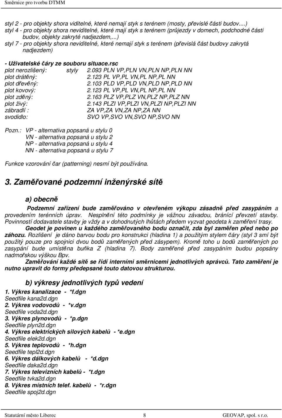 ..) styl 7 - pro objekty shora neviditelné, které nemají styk s terénem (převislá část budovy zakrytá nadjezdem) - Uživatelské čáry ze souboru situace.rsc plot nerozlišený: styly 2.