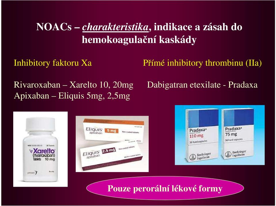 Apixaban Eliquis 5mg, 2,5mg Přímé inhibitory thrombinu