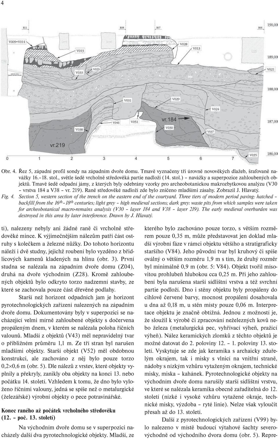 Zobrazil J. Hlavatý. Fig. 4. Section 5, western section of the trench on the eastern end of the courtyard.