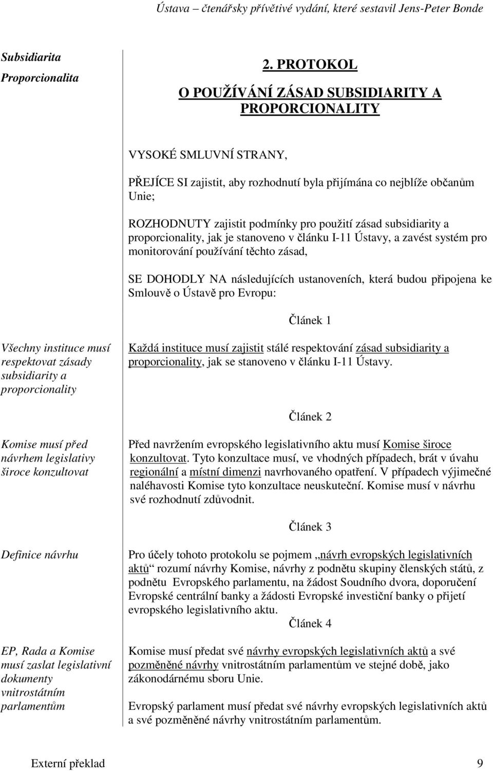 zásad subsidiarity a proporcionality, jak je stanoveno v lánku I-11 Ústavy, a zavést systém pro monitorování používání t chto zásad, SE DOHODLY NA následujících ustanoveních, která budou pipojena ke