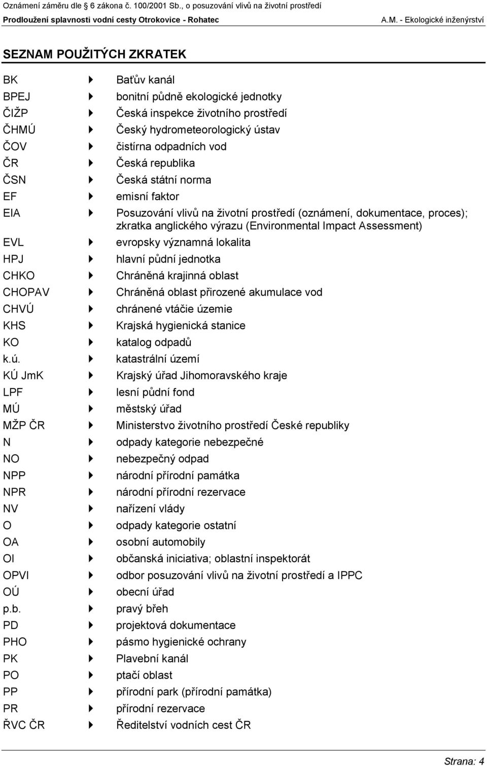 významná lokalita HPJ hlavní půdní jednotka CHKO Chráněná krajinná oblast CHOPAV Chráněná oblast přirozené akumulace vod CHVÚ chránené vtáčie územie KHS Krajská hygienická stanice KO katalog odpadů k.