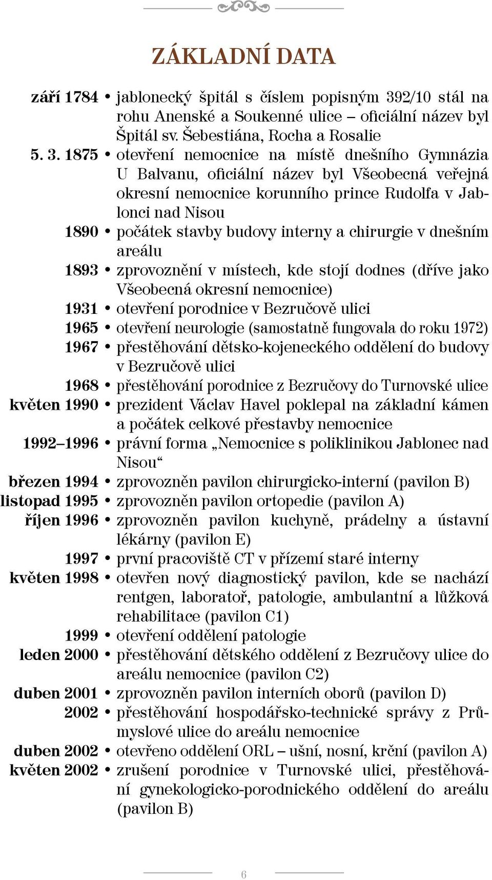 1875 otevření nemocnice na místě dnešního Gymnázia U Balvanu, oficiální název byl Všeobecná veřejná okresní nemocnice korunního prince Rudolfa v Jablonci nad Nisou 1890 počátek stavby budovy interny