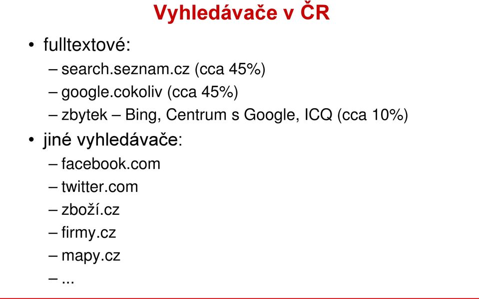 cokoliv (cca 45%) zbytek Bing, Centrum s Google,