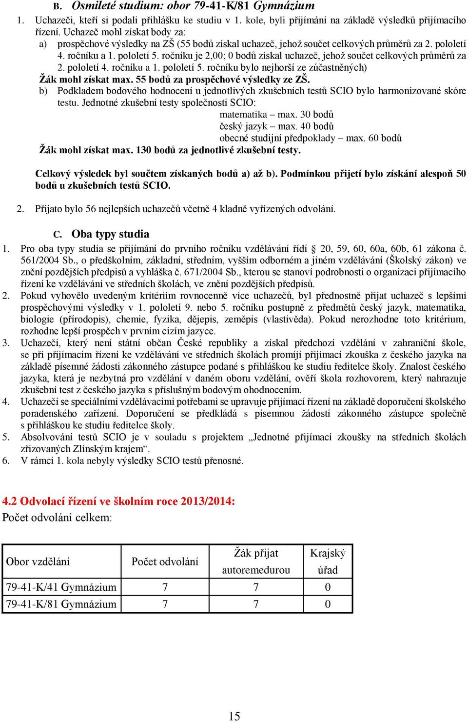 ročníku je 2,00; 0 bodů získal uchazeč, jehož součet celkových průměrů za 2. pololetí 4. ročníku a 1. pololetí 5. ročníku bylo nejhorší ze zúčastněných) Žák mohl získat max.