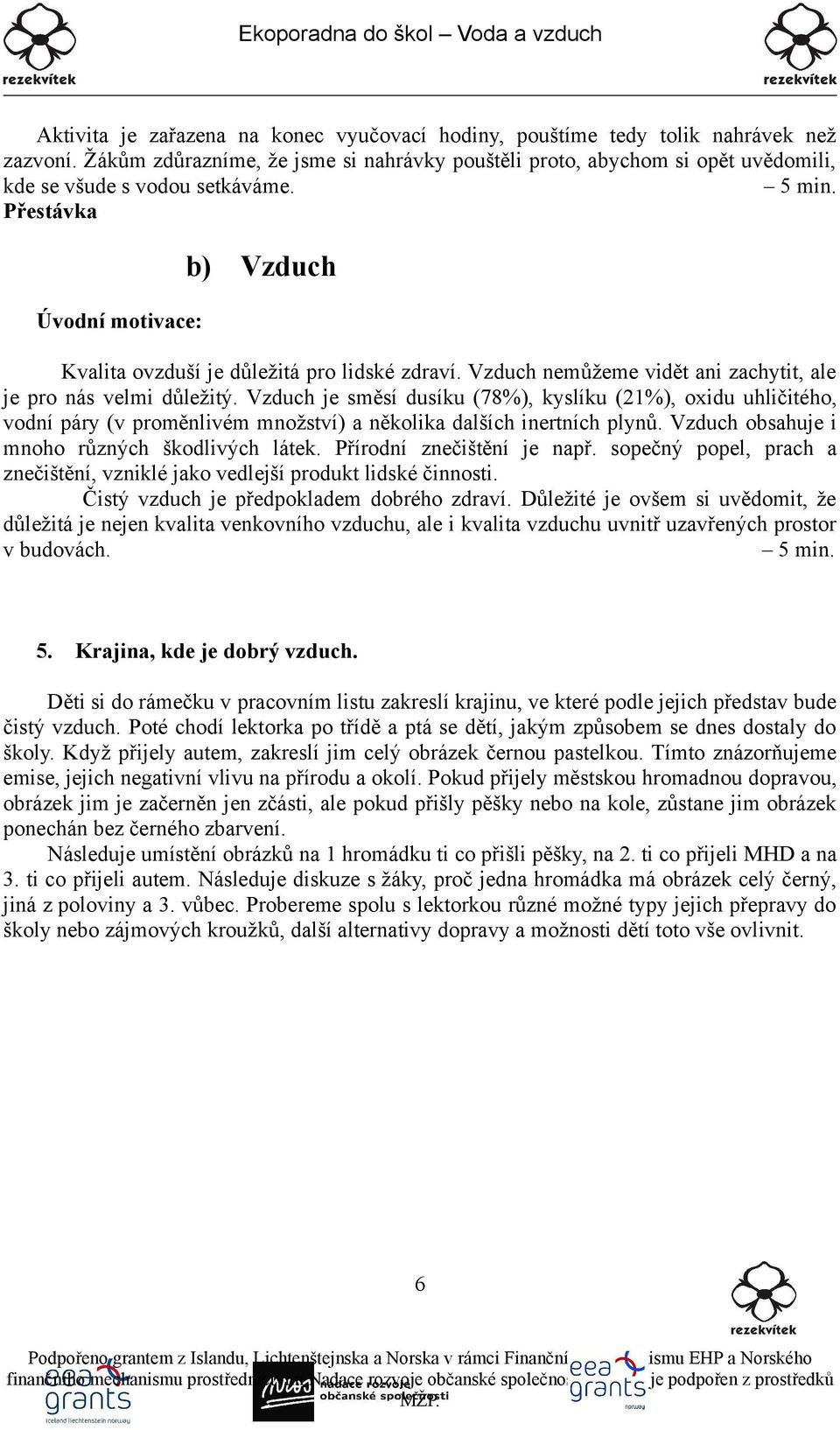 Přestávka Úvodní motivace: b) Vzduch Kvalita ovzduší je důležitá pro lidské zdraví. Vzduch nemůžeme vidět ani zachytit, ale je pro nás velmi důležitý.