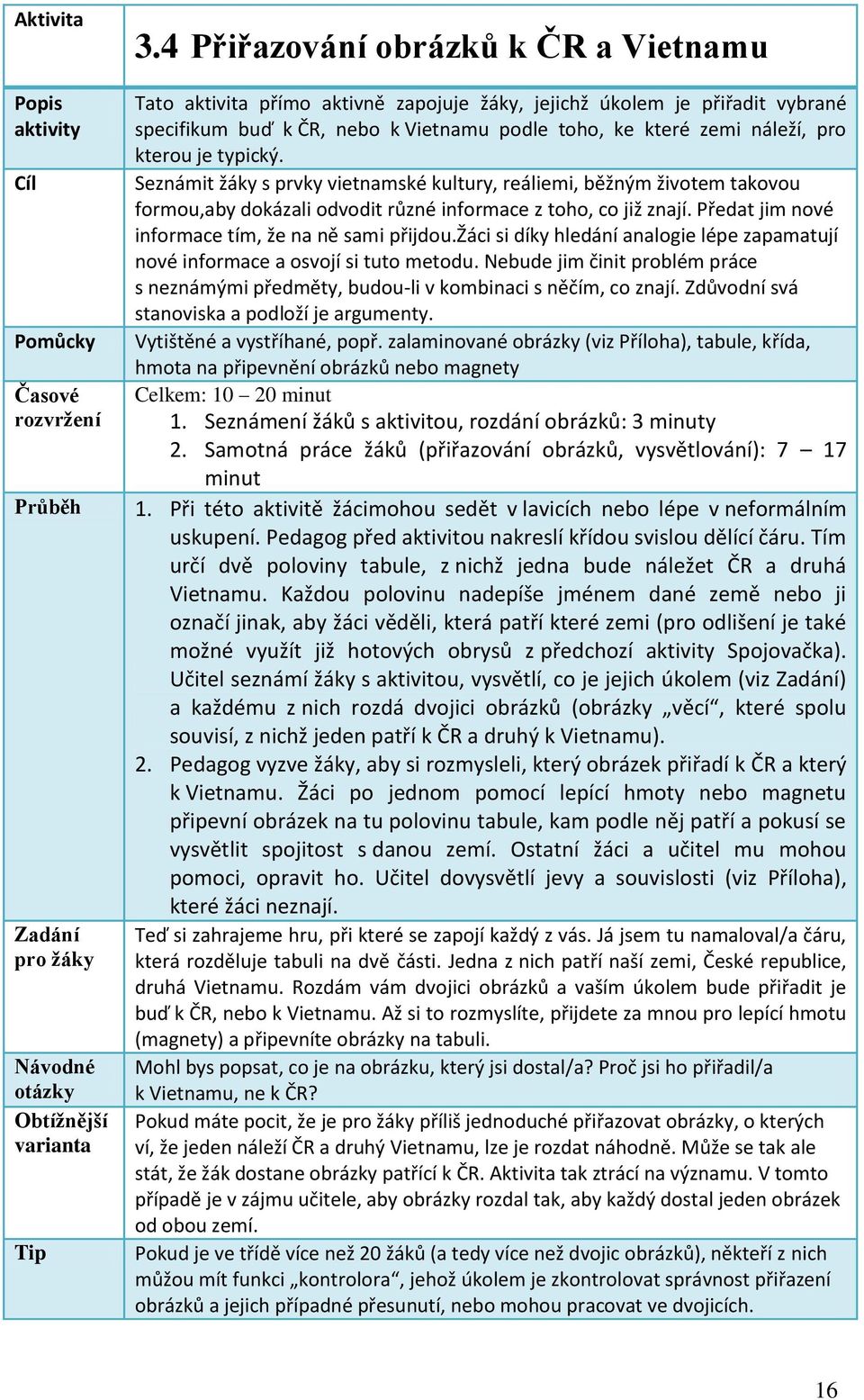 je typický. Seznámit žáky s prvky vietnamské kultury, reáliemi, běžným životem takovou formou,aby dokázali odvodit různé informace z toho, co již znají.