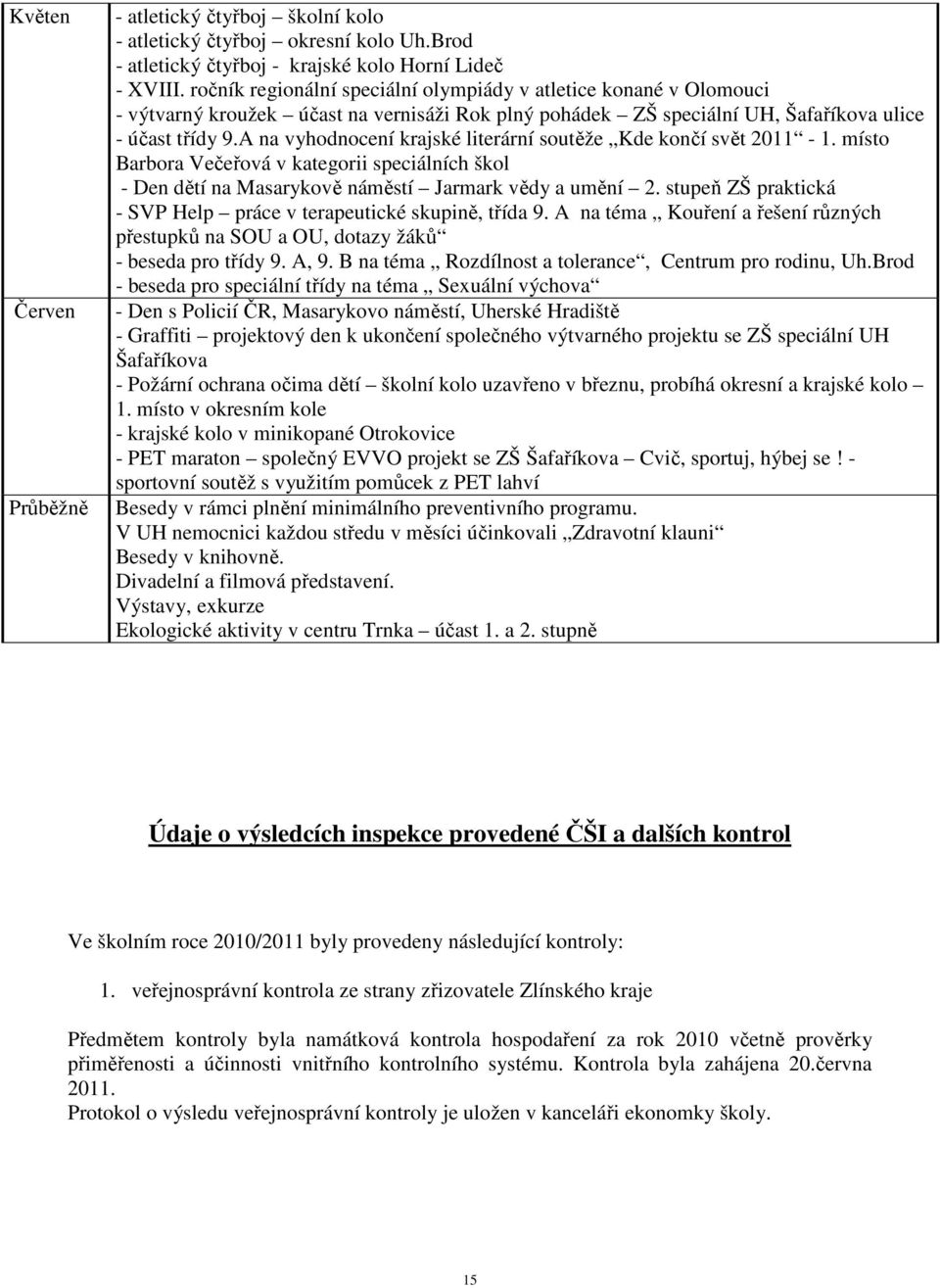 A na vyhodnocení krajské literární soutěže Kde končí svět 2011-1. místo Barbora Večeřová v kategorii speciálních škol - Den dětí na Masarykově náměstí Jarmark vědy a umění 2.