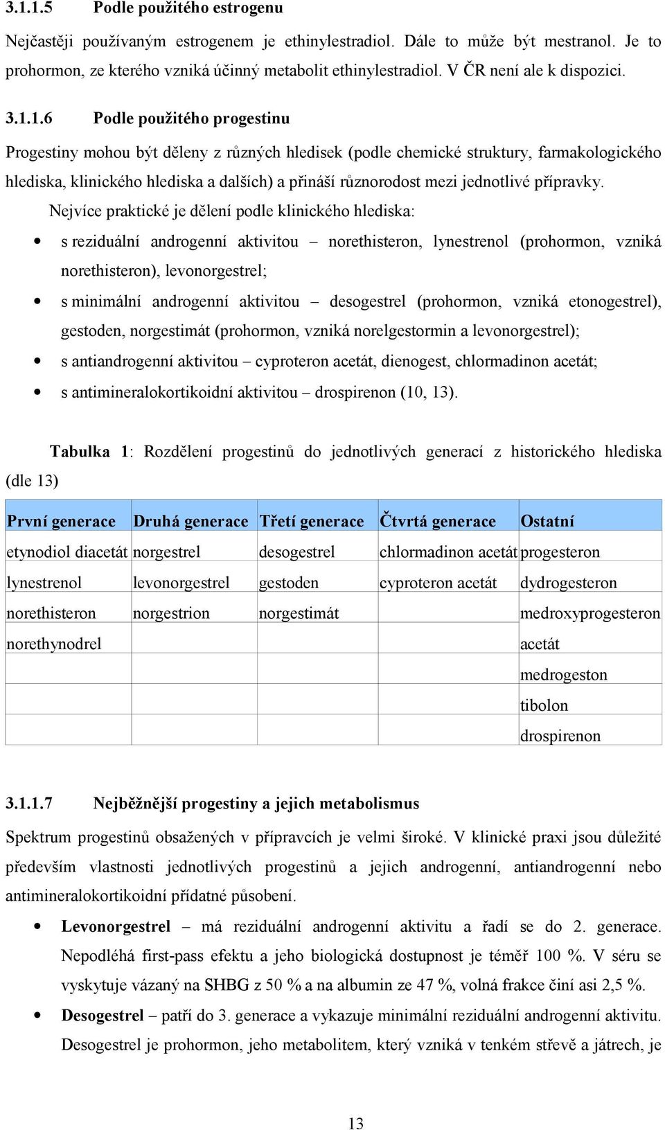 1.6 Podle použitého progestinu Progestiny mohou být děleny z různých hledisek (podle chemické struktury, farmakologického hlediska, klinického hlediska a dalších) a přináší různorodost mezi