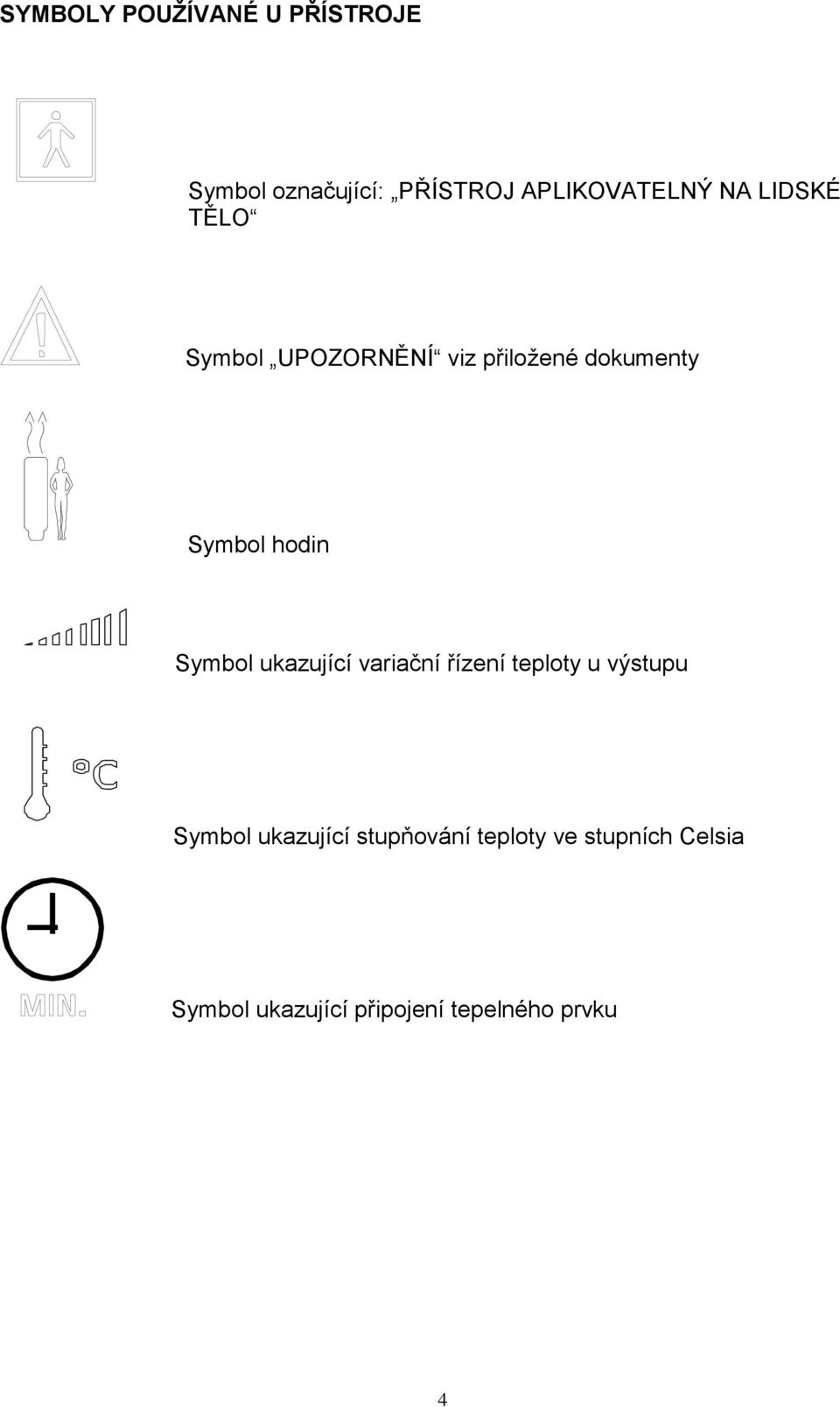 Symbol ukazující variační řízení teploty u výstupu Symbol ukazující