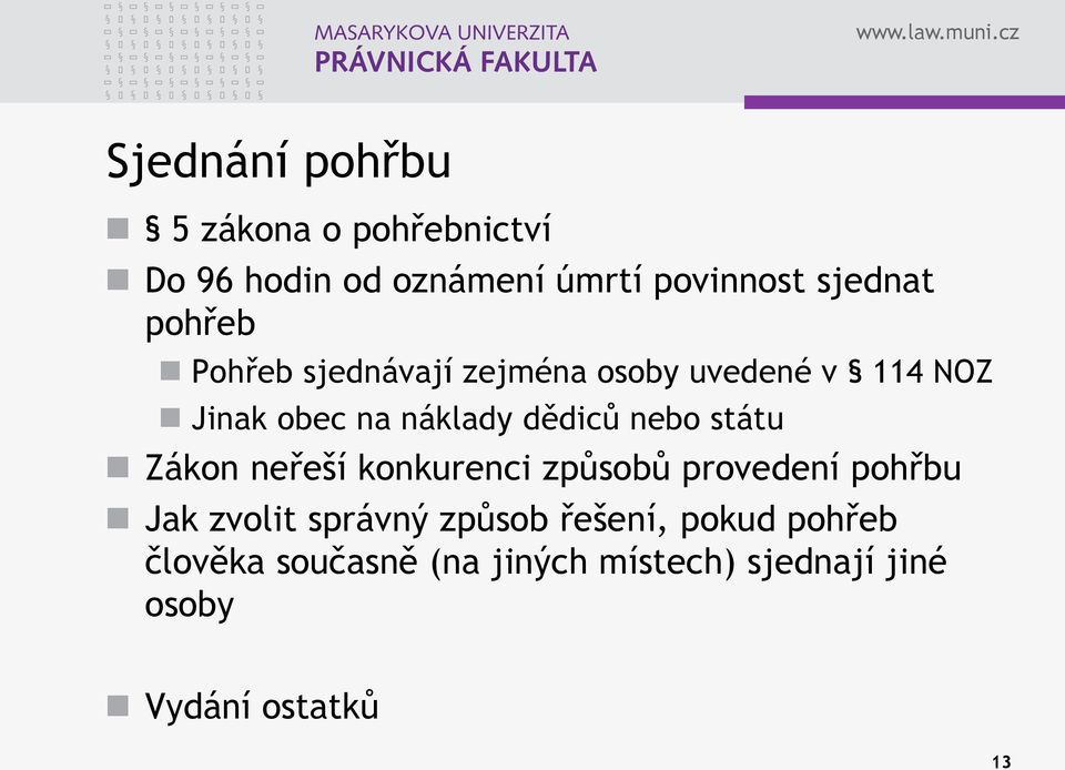 nebo státu Zákon neřeší konkurenci způsobů provedení pohřbu Jak zvolit správný způsob