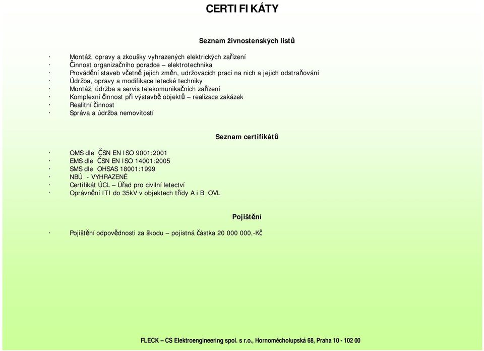 výstavbě objektů realizace zakázek Realitní činnost Správa a údržba nemovitostí QMS dle ČSN EN ISO 9001:2001 EMS dle ČSN EN ISO 14001:2005 SMS dle OHSAS 18001:1999 NBÚ