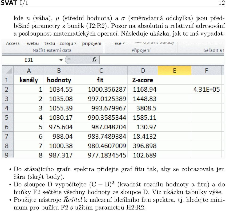 Následuje ukázka, jak to má vypadat: Do stávajícího grafu spektra přidejte graf fitu tak, aby se zobrazovala jen čára (skrýt body).