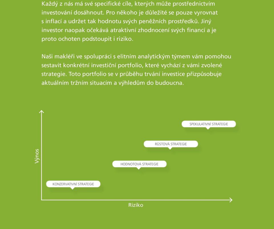 Jiný investor naopak očekává atraktivní zhodnocení svých financí a je proto ochoten podstoupit i riziko.