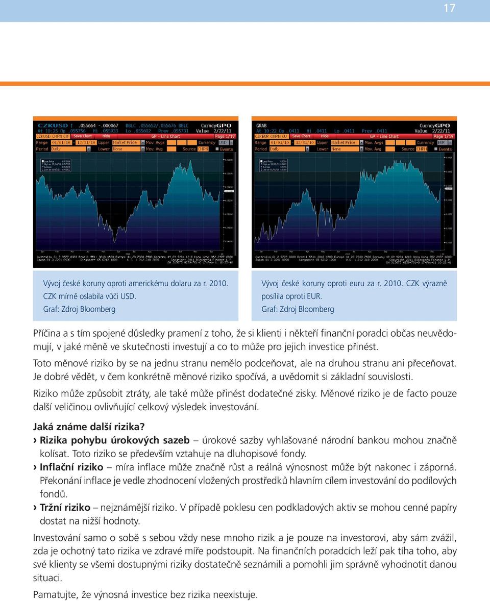 investice přinést. Toto měnové riziko by se na jednu stranu nemělo podceňovat, ale na druhou stranu ani přeceňovat.