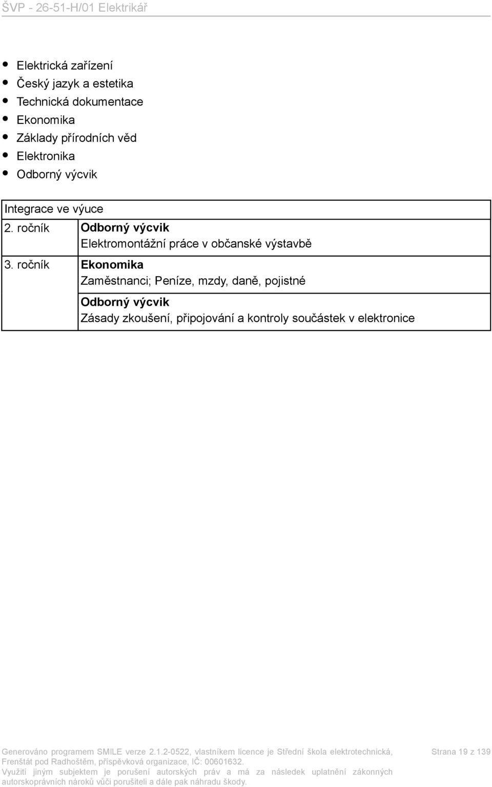 ročník Odborný výcvik Elektromontážní práce v občanské výstavbě 3.