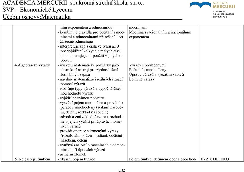 10 pro vyjádření velkých a malých čísel a demonstruje jeho použití v jiných o- borech - vysvětlí matematické poznatky jako abstraktní nástroj pro zjednodušení formálních zápisů - navrhne matematizaci