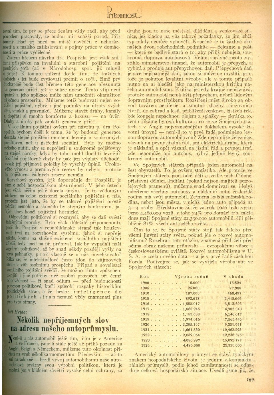 Zlatým hrebem návrhu dra Pospíšila jest však sníí príspevku na invalidní a starobní pojíštení na uh)'ch 500/0 (ac v Národohosp. spol. již mluvil 700/0).