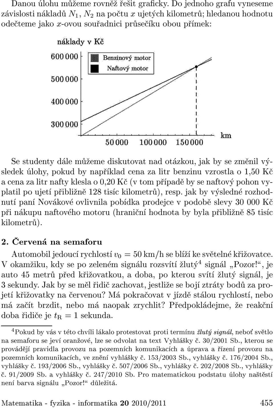 jak by sezm nilv sledek lohy, pokud by nap klad cena za litr benzinu vzrostla o 1,50 K a cena za litr nafty klesla o 0,20 K (v tom p pad by se naftov pohon vyplatil po ujet p ibli n 128 tis c