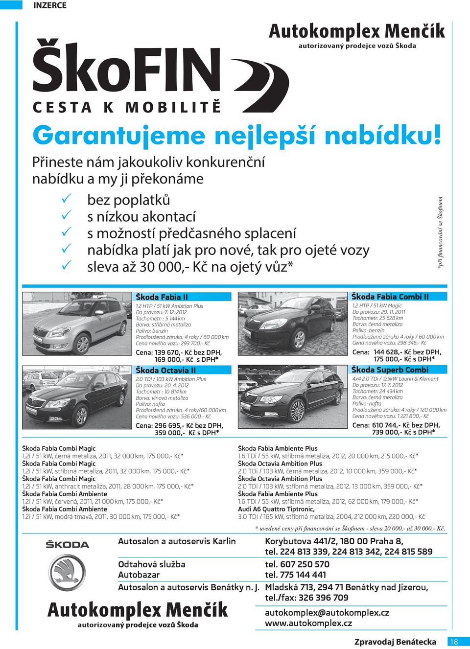 ojetý vůz* *při fi nancování se Škofi nem Škoda Fabia II 1.2 HTP / 51 kw Ambition Plus Do provozu: 7. 12.