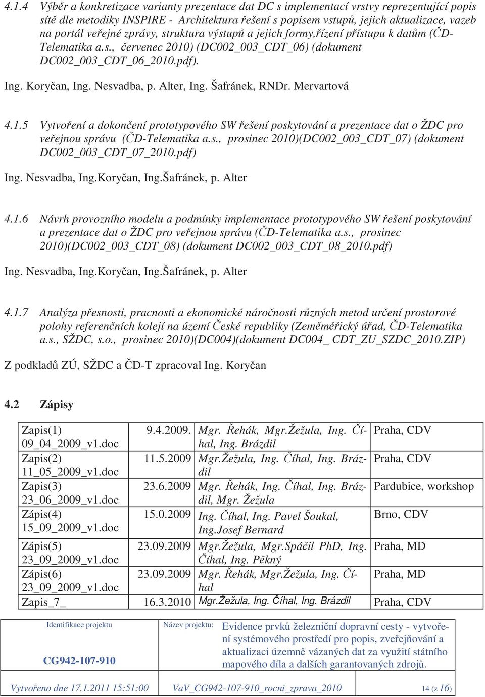 Alter, Ing. Šafránek, RNDr. Mervartová 4.1.5 Vytvoření a dokončení prototypového SW řešení poskytování a prezentace dat o ŽDC pro veřejnou správu (ČD-Telematika a.s., prosinec 2010)(DC002_003_CDT_07) (dokument DC002_003_CDT_07_2010.