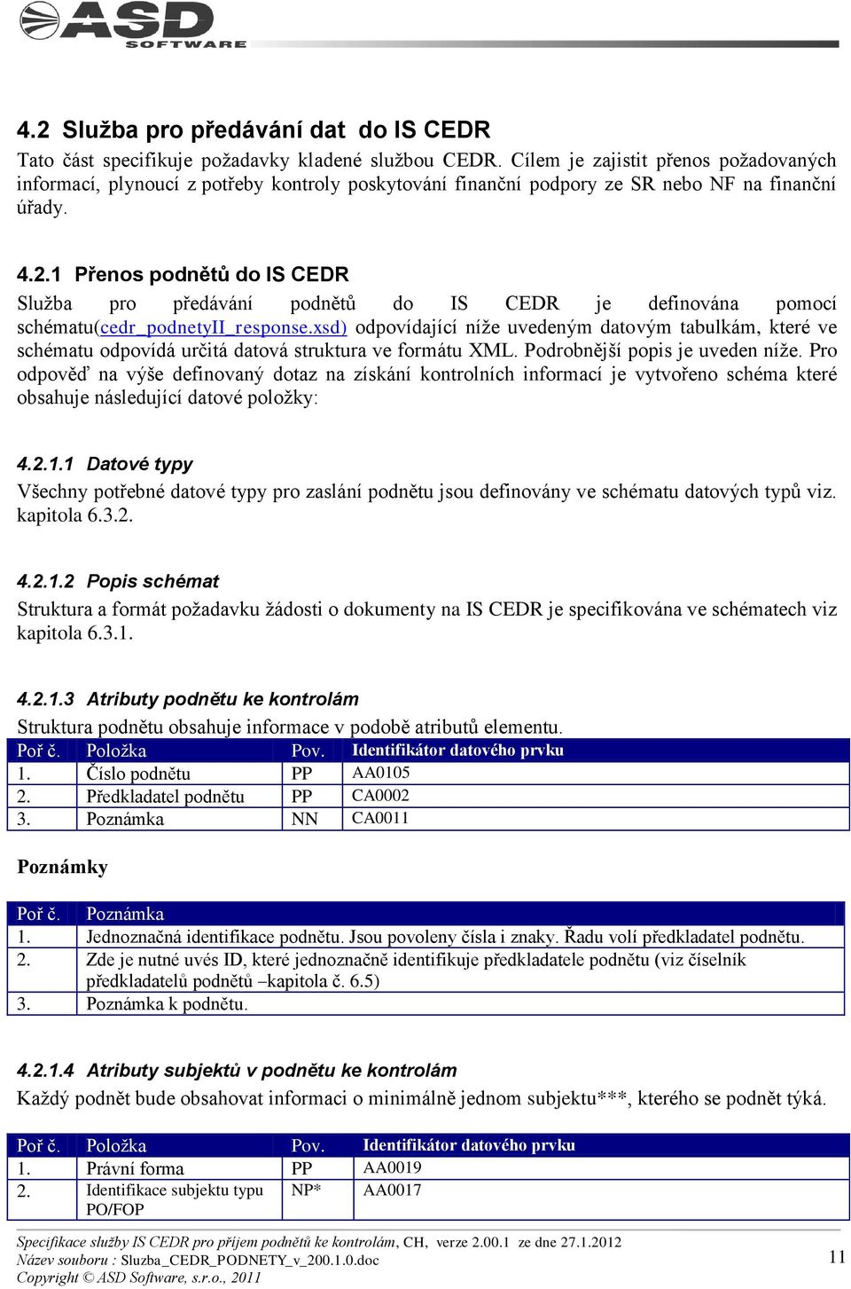 1 Přenos podnětů do IS CEDR Sluţba pro předávání podnětŧ do IS CEDR je definována pomocí schématu(cedr_podnetyii_response.