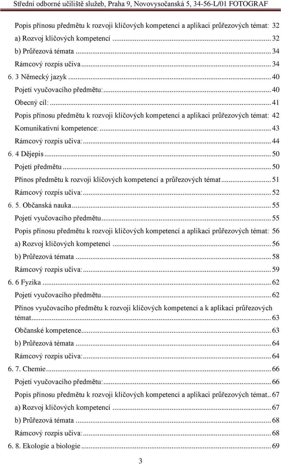 .. 44 6. 4 Dějepis... 50 Pojetí předmětu... 50 Přínos předmětu k rozvoji klíčových kompetencí a průřezových témat... 51 Rámcový rozpis učiva:... 52 6. 5. Občanská nauka.