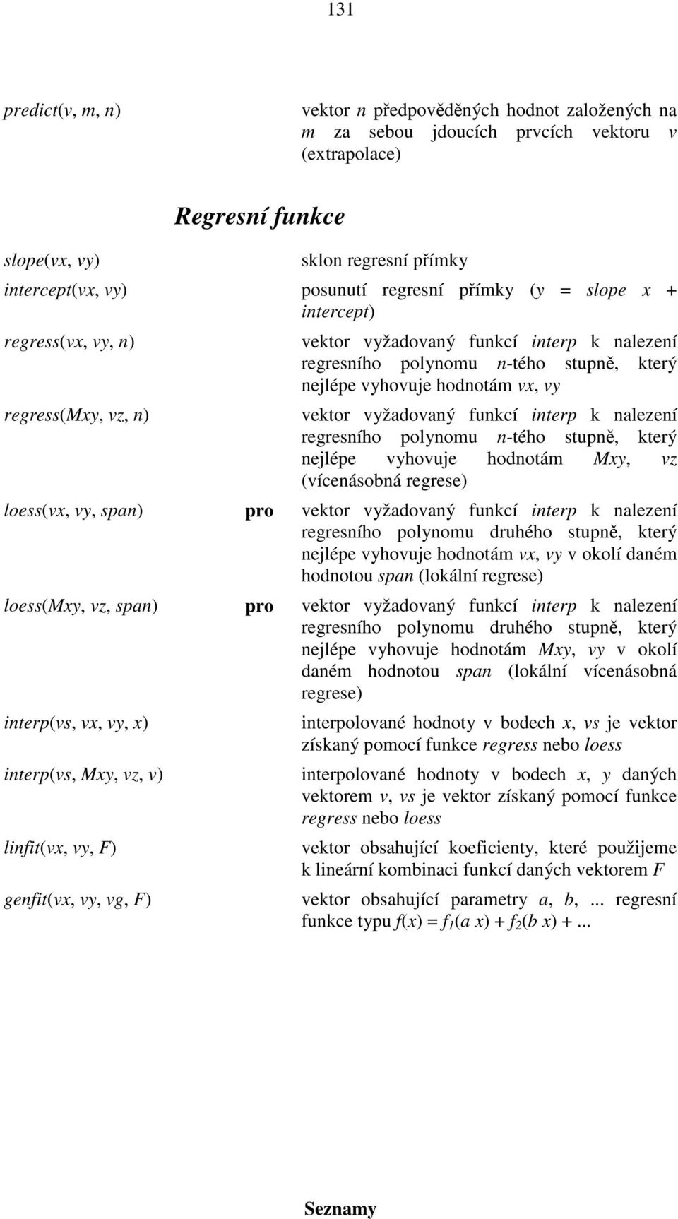 vektor vyžadovaný funkcí interp k nalezení regresního polynomu n-tého stupně, který nejlépe vyhovuje hodnotám Mxy, vz (vícenásobná regrese) loess(vx, vy, span) pro vektor vyžadovaný funkcí interp k