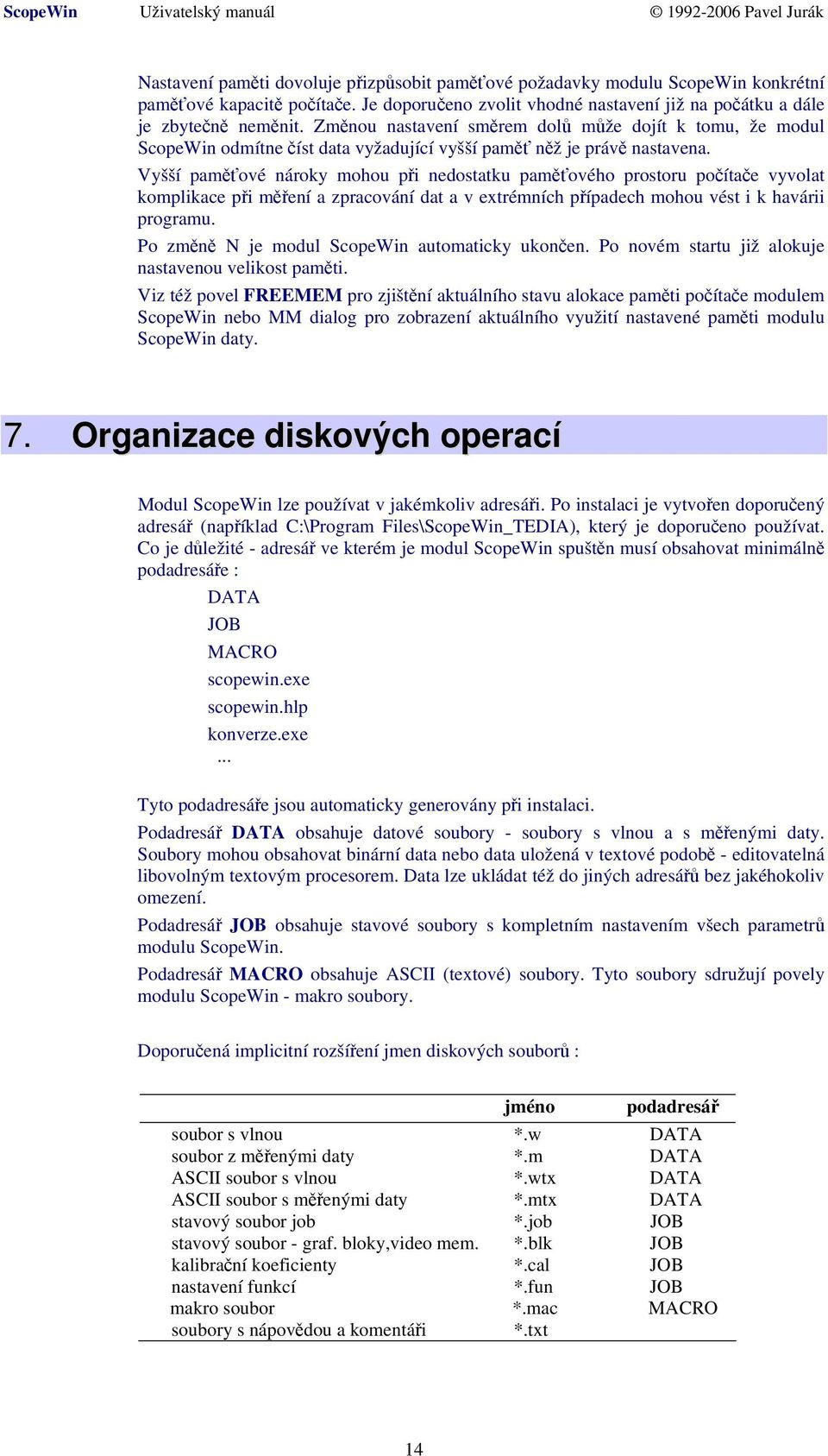 Vyšší paměťové nároky mohou při nedostatku paměťového prostoru počítače vyvolat komplikace při měření a zpracování dat a v extrémních případech mohou vést i k havárii programu.