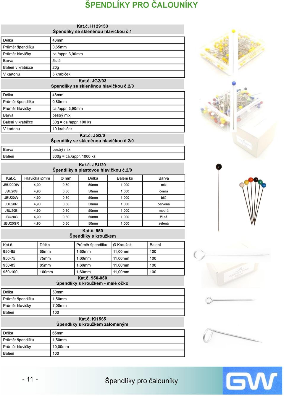 3,90mm žlutá 20g 5 krabiček Kat.č. JG2/03 Špendlíky se skleněnou hlavičkou č.2/0 48mm 0,80mm ca./appr. 3,90mm pestrý mix 30g = ca./appr. 100 ks 10 krabiček Kat.č. JG2/0 Špendlíky se skleněnou hlavičkou č.