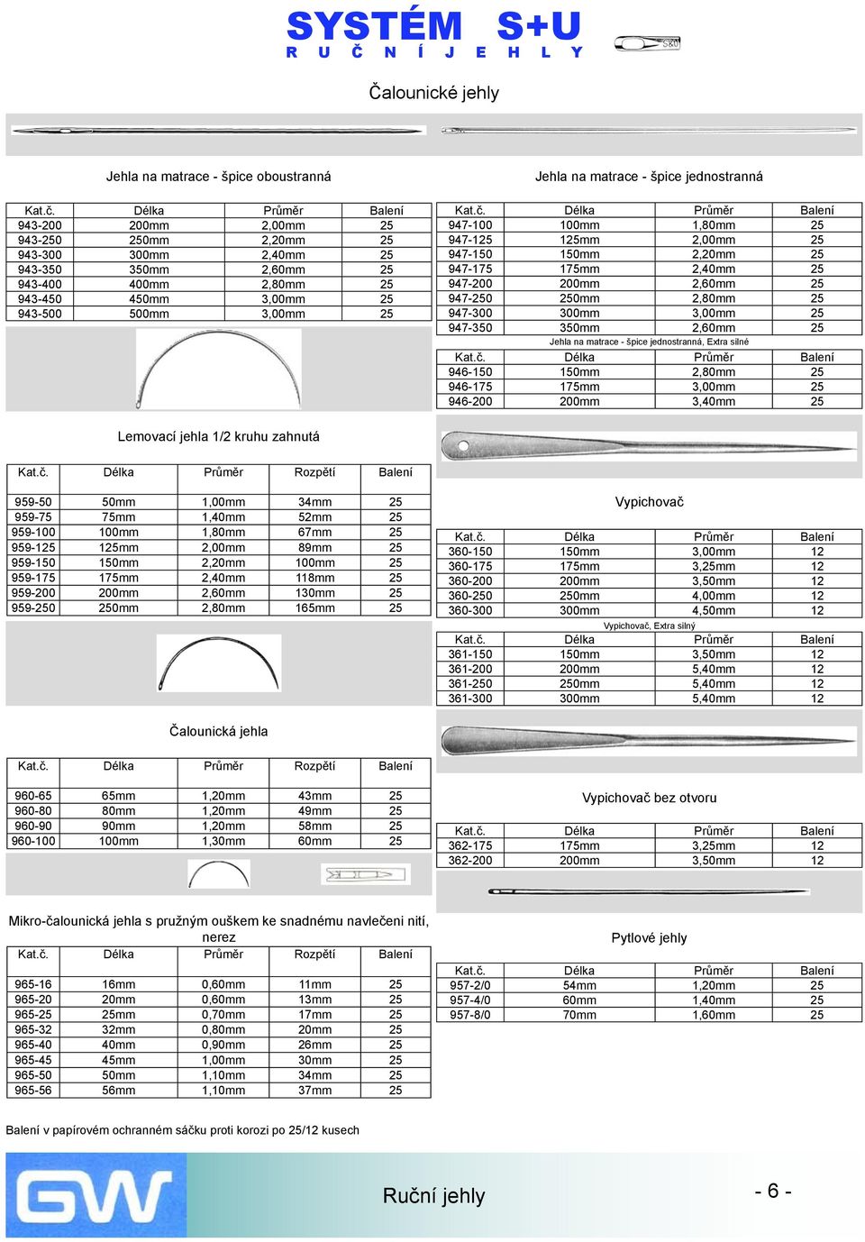 200mm 2,60mm 25 947-250 250mm 2,80mm 25 947-300 300mm 3,00mm 25 947-350 350mm 2,60mm 25 Jehla na matrace - špice jednostranná, Extra silné 946-150 150mm 2,80mm 25 946-175 175mm 3,00mm 25 946-200