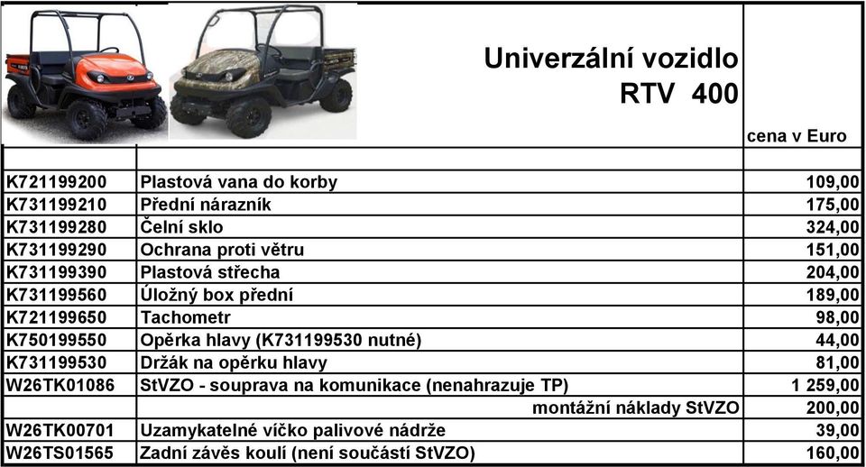 hlavy (K731199530 nutné) 44,00 K731199530 Držák na opěrku hlavy 81,00 W26TK01086 StVZO - souprava na komunikace (nenahrazuje TP) 1