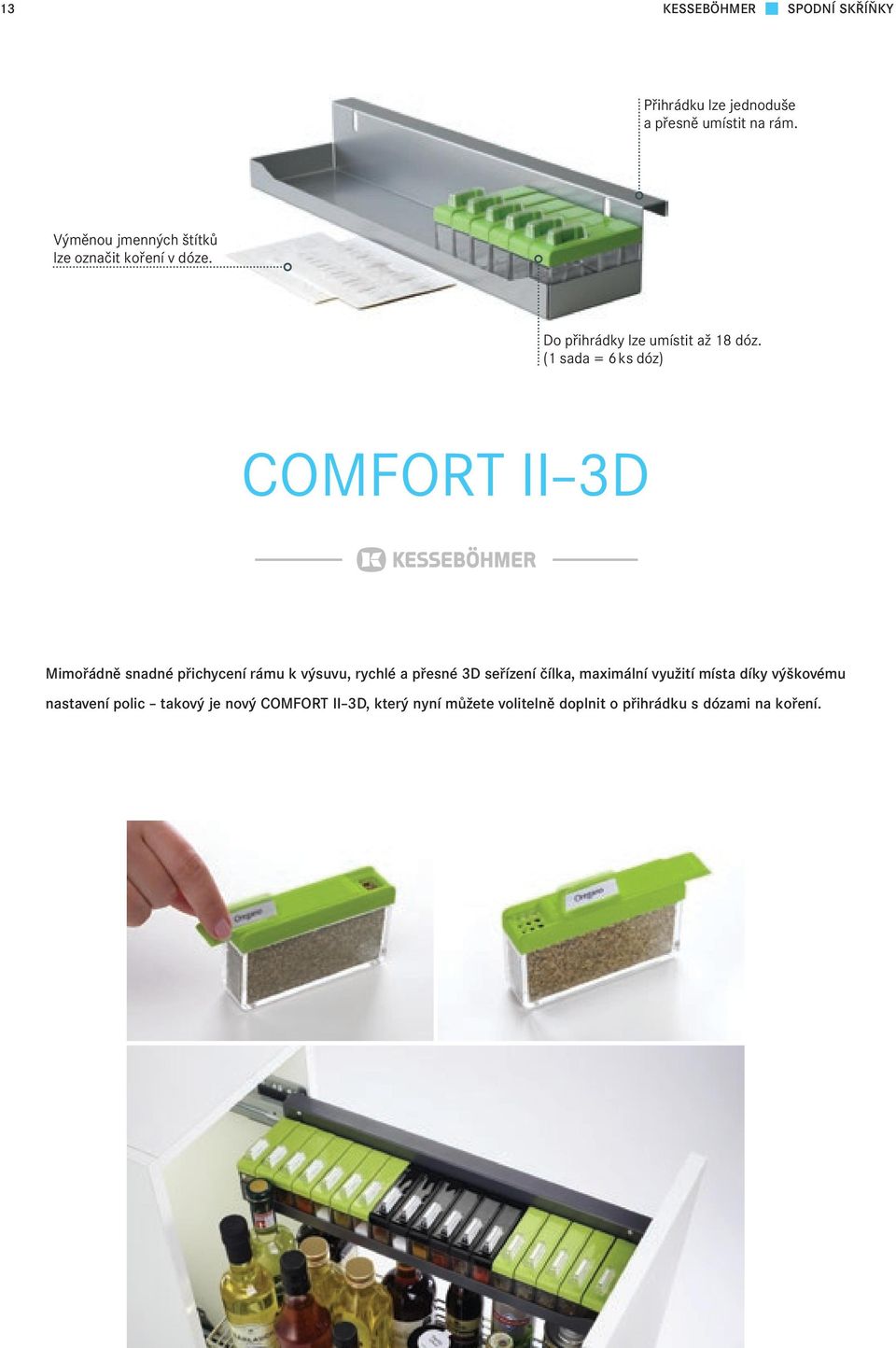 (1 sada = 6 ks dóz) COMFORT II 3D Mimořádně snadné přichycení rámu k výsuvu, rychlé a přesné 3D seřízení