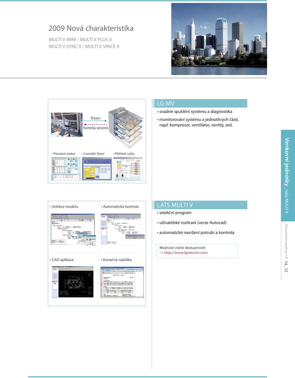 Provozní status Centrální řízení Přehled cyklu Selekce modelu Automatická kontrola LATS MULTI V selekční program Venkovní _řada MULTI V CAD