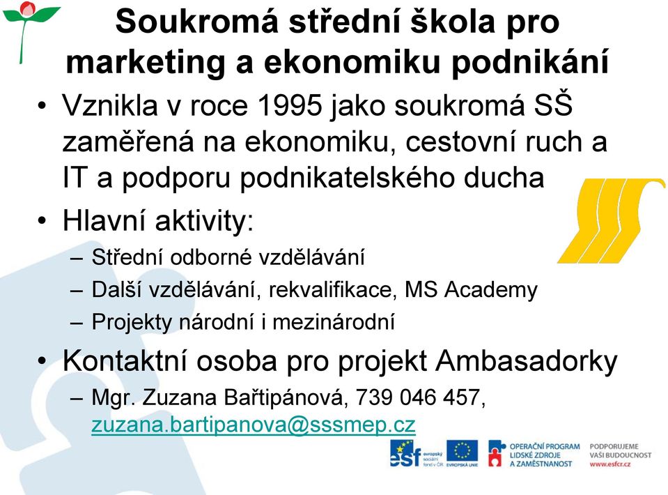 odborné vzdělávání Další vzdělávání, rekvalifikace, MS Academy Projekty národní i mezinárodní