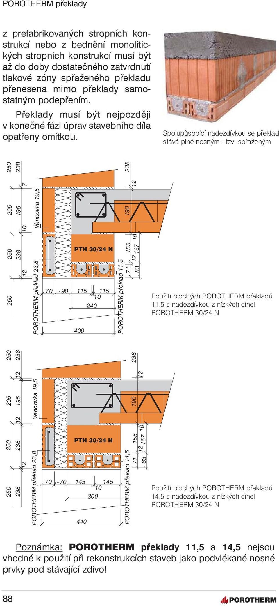 spřaženým 205 195 7 250 238 250 250 238 10 POROTHERM překlad 23,8 Věncovka 19,5 238 70 ~90 PTH 30/24 N 115 115 10 240 400 190 155 POROTHERM překlad 11,5 71 10 83 167 Použití plochých POROTHERM