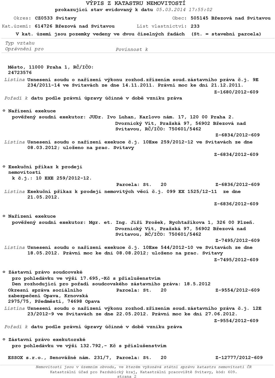 11.2011. Právní mc ke dni 21.12.2011. Z-1680/2012-609 Nařízení exekuce pvěřený sudní exekutr: JUDr. Iv Luhan, Karlv nám. 17, 120 00 Praha 2.