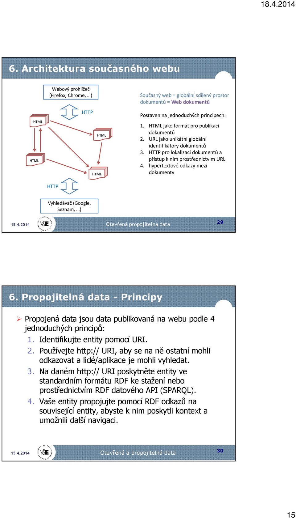 hypertextové odkazy mezi dokumenty Vyhledávač (Google, Seznam, ) Otevřená propojitelná data 29 6.