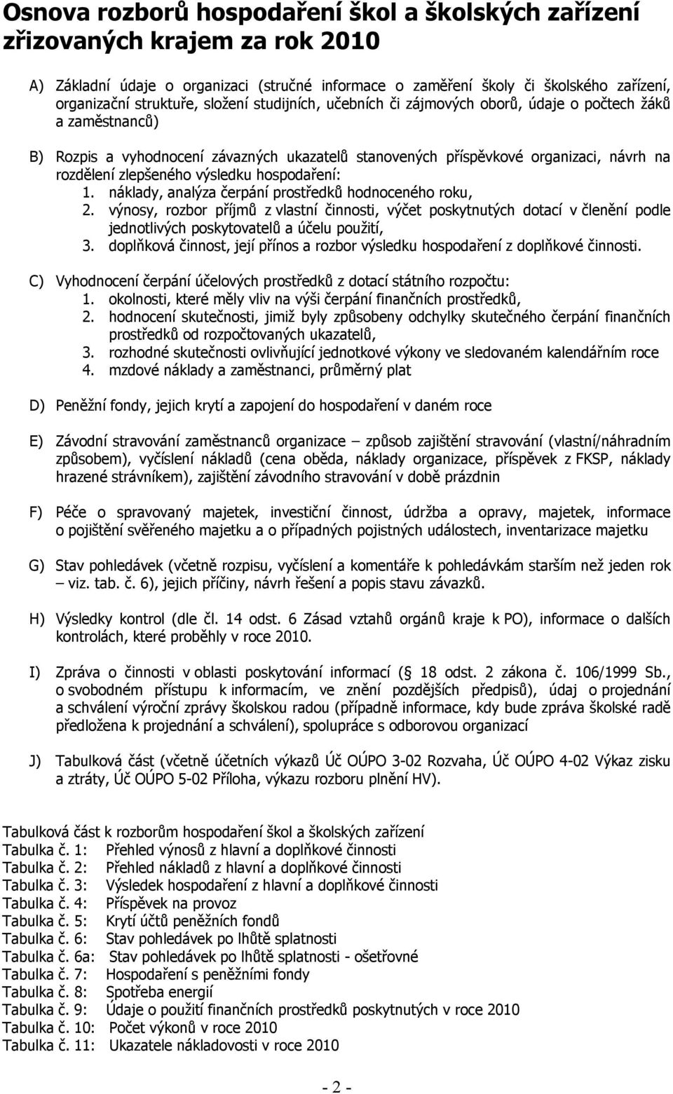 výsledku hospodaření: 1. náklady, analýza čerpání prostředků hodnoceného roku, 2.