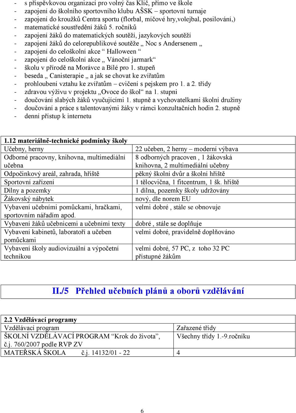 ročníků - zapojení ţáků do matematických soutěţí, jazykových soutěţí - zapojení ţáků do celorepublikové soutěţe Noc s Andersenem - zapojení do celoškolní akce Halloween - zapojení do celoškolní akce