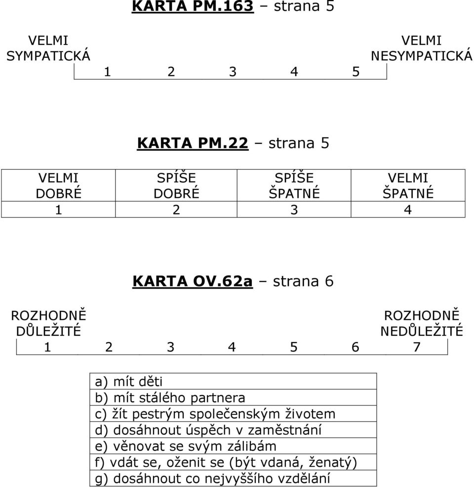 62a strana 6 ROZHODNĚ ROZHODNĚ DŮLEŽITÉ NEDŮLEŽITÉ 6 7 a) mít děti b) mít stálého partnera c) žít