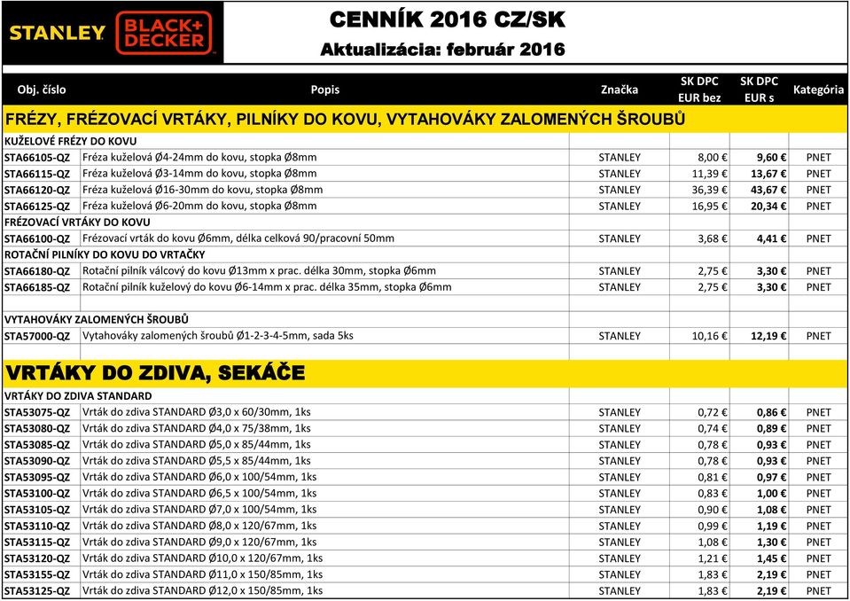 16,95 20,34 PNET FRÉZOVACÍ VRTÁKY DO KOVU STA66100-QZ Frézovací vrták do kovu Ø6mm, délka celková 90/pracovní 50mm STANLEY 3,68 4,41 PNET ROTAČNÍ PILNÍKY DO KOVU DO VRTAČKY STA66180-QZ Rotační pilník