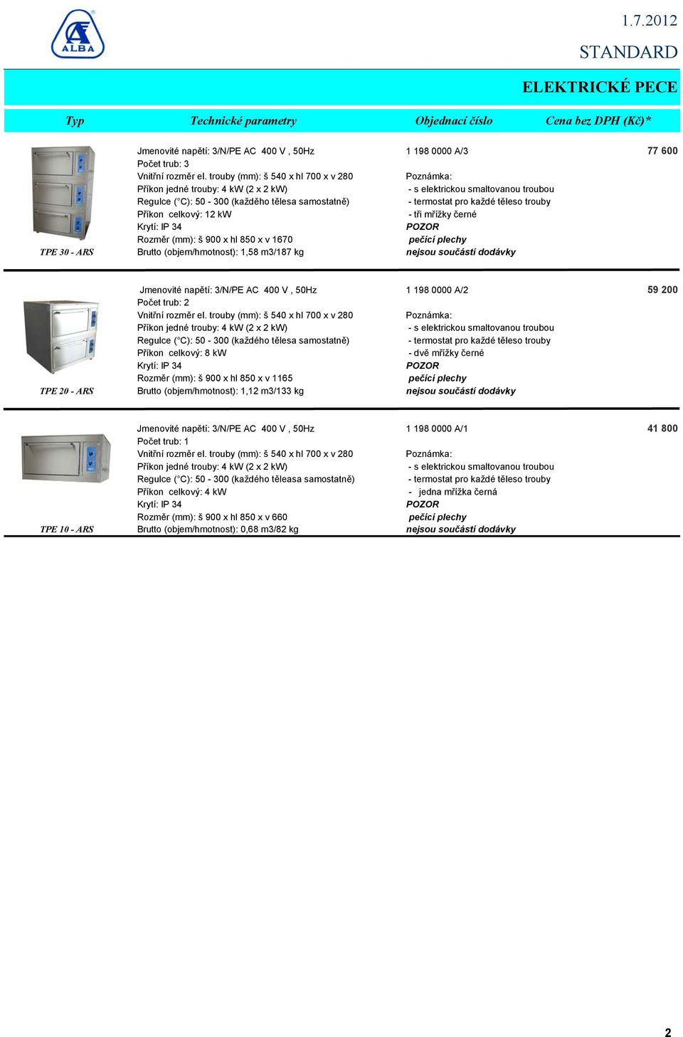 Příkon celkový: 12 kw - tři mřížky černé POZOR Rozměr (mm): š 900 x hl 850 x v 1670 pečící plechy TPE 30 - ARS Brutto (objem/hmotnost): 1,58 m3/187 kg nejsou součástí dodávky Jmenovité napětí: 3/N/PE