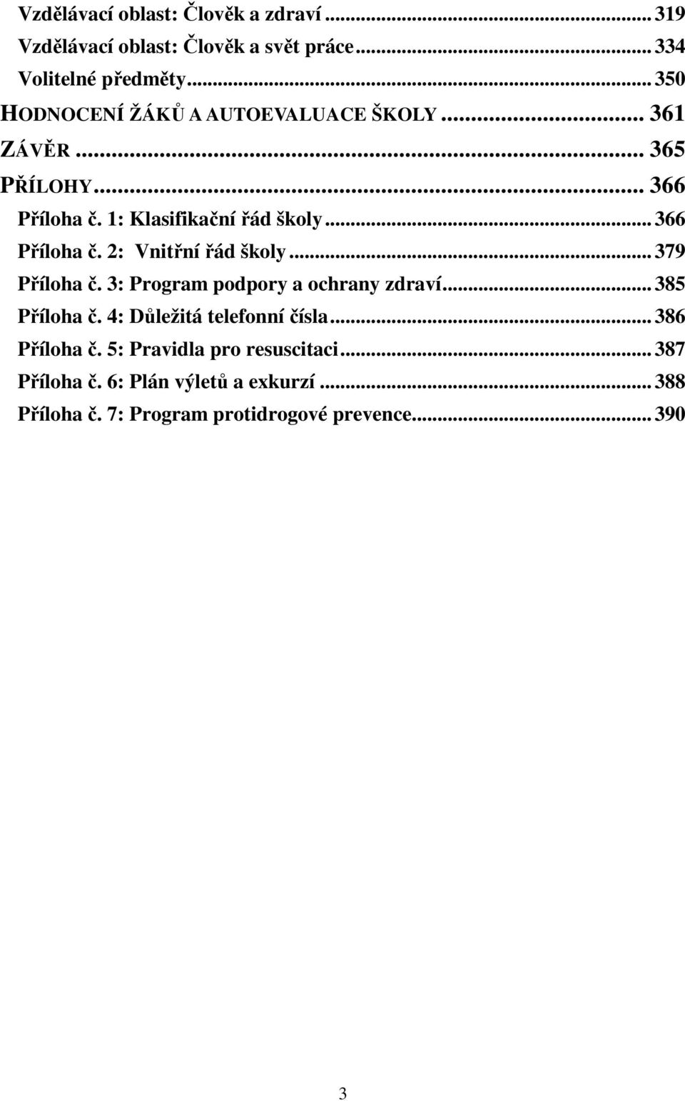 .. 366 Příloha č. 2: Vnitřní řád školy... 379 Příloha č. 3: Program podpory a ochrany zdraví... 385 Příloha č.