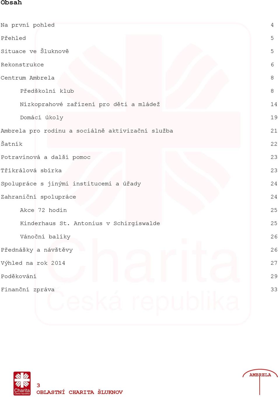 další pomoc 23 Tříkrálová sbírka 23 Spolupráce s jinými institucemi a úřady 24 Zahraniční spolupráce 24 Akce 72 hodin 25