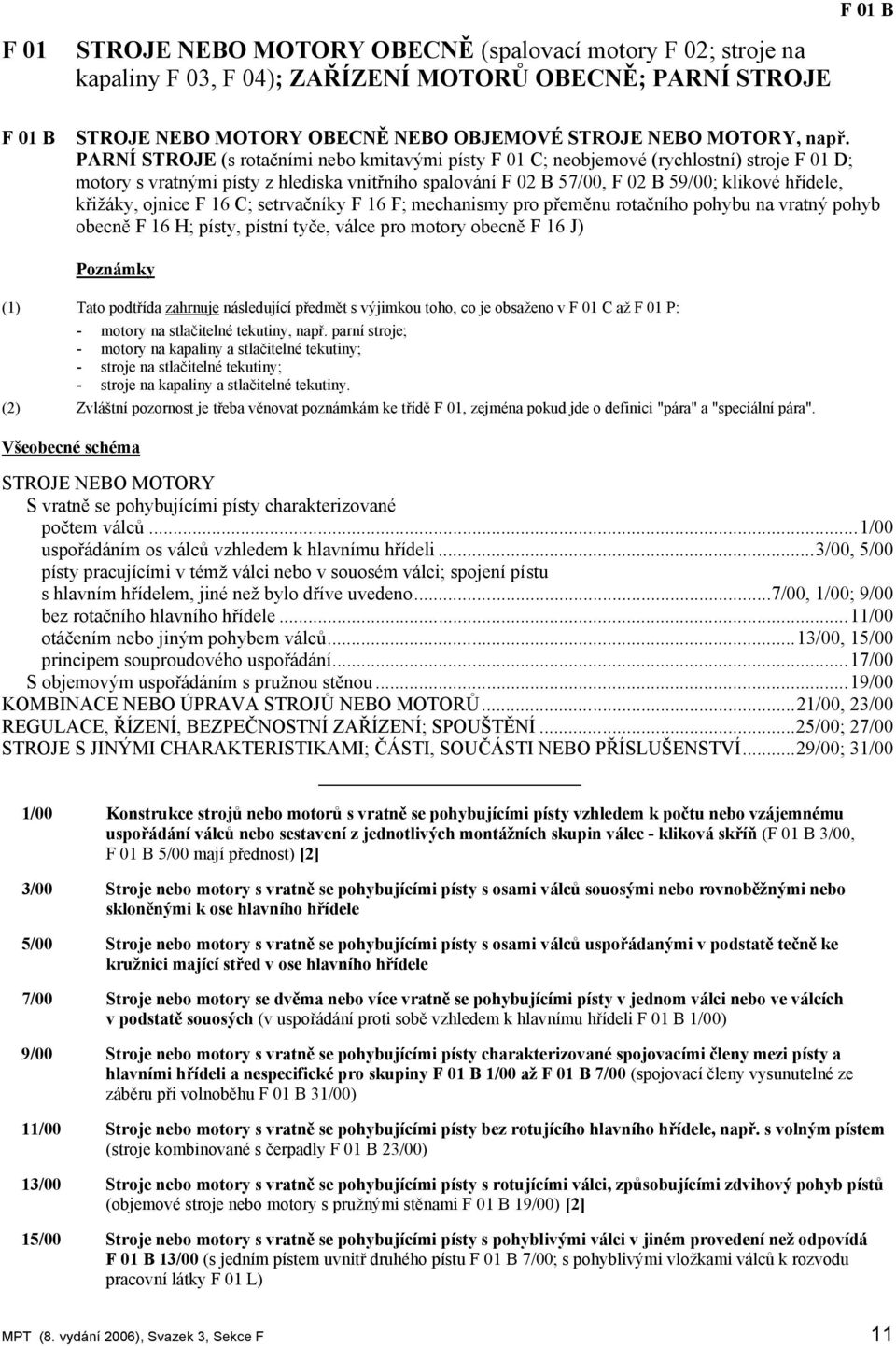 křižáky, ojnice F 16 C; setrvačníky F 16 F; mechanismy pro přeměnu rotačního pohybu na vratný pohyb obecně F 16 H; písty, pístní tyče, válce pro motory obecně F 16 J) Poznámky (1) Tato podtřída