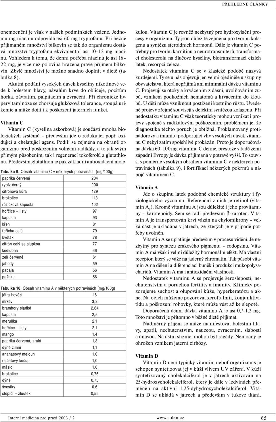 Vzhledem k tomu, že denní potřeba niacinu je asi 16 22 mg, je více než polovina hrazena právě příjmem bílkovin. Zbylé množství je možno snadno doplnit v dietě (tabulka 8).