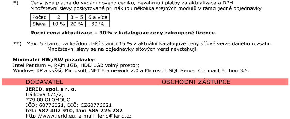 **) Max. 5 stanic, za každou další stanici 15 % z aktuální katalogové ceny síťové verze daného rozsahu. Množstevní slevy se na objednávky síťových verzí nevztahují.