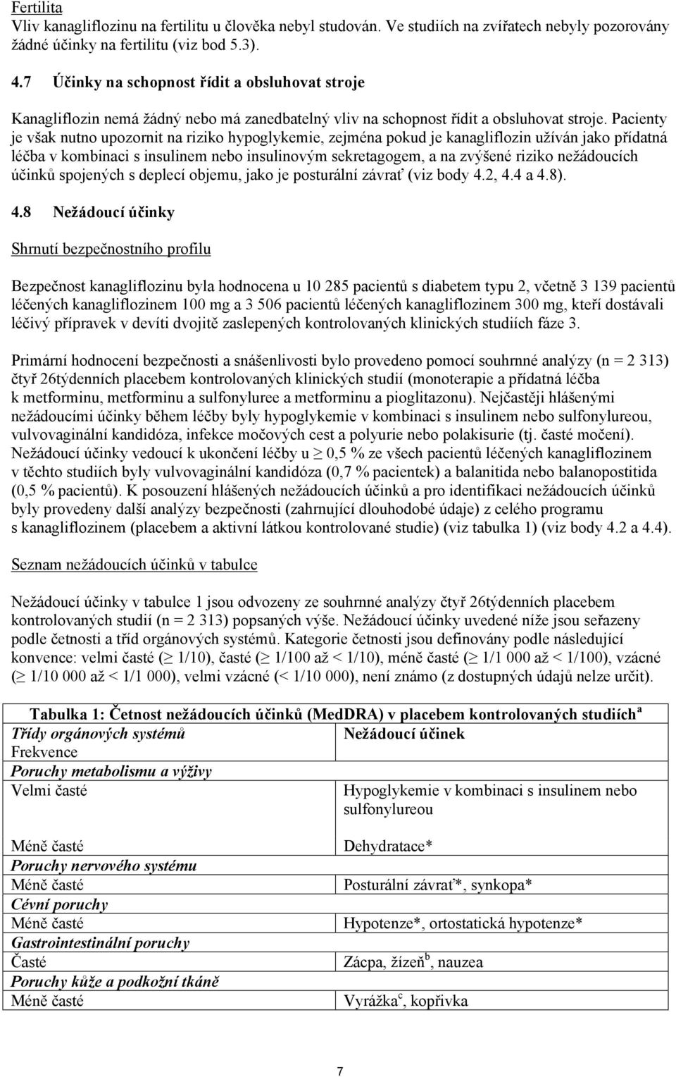 Pacienty je však nutno upozornit na riziko hypoglykemie, zejména pokud je kanagliflozin užíván jako přídatná léčba v kombinaci s insulinem nebo insulinovým sekretagogem, a na zvýšené riziko